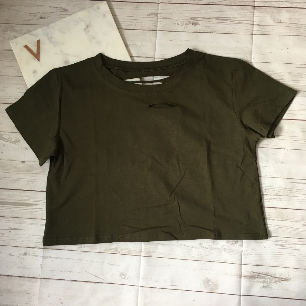 womens s olive green slashed tshirt grunge rock
